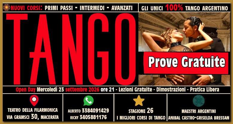 Locandina apertura Nuovi Corsi di tango Macerata